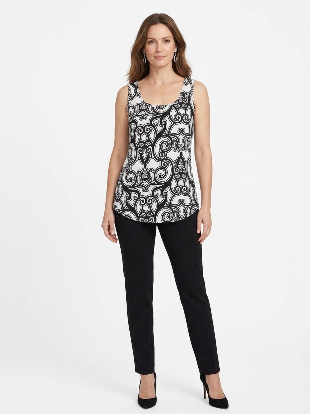 Strazzi Black White Scroll Print Sleeveless Tank Top Size M